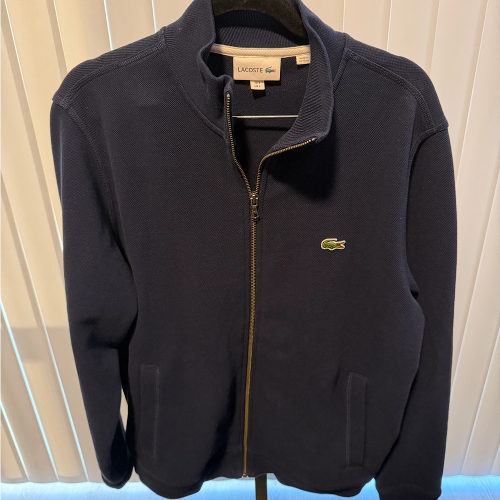 Lacoste Men’s Navy Full-Zip Piqué Track Jacket | Size Large